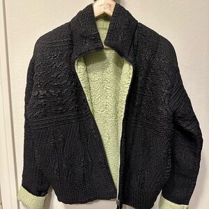 Black Textured Jacket with Green Lining